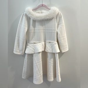 Janie & Jack Girls Faux Fur Collar Jacquard Dress Sz 8